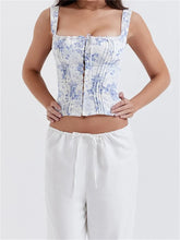 Square Neck Fairy Sleeveless Strap Front Buttons Up Camis Summer Mini Vest Streetwear Crop Tops